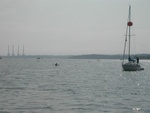 Kayaker guides swimmers at the Huntswim event